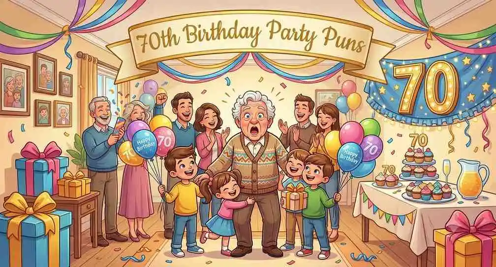 Family celebrating seventieth birthday party