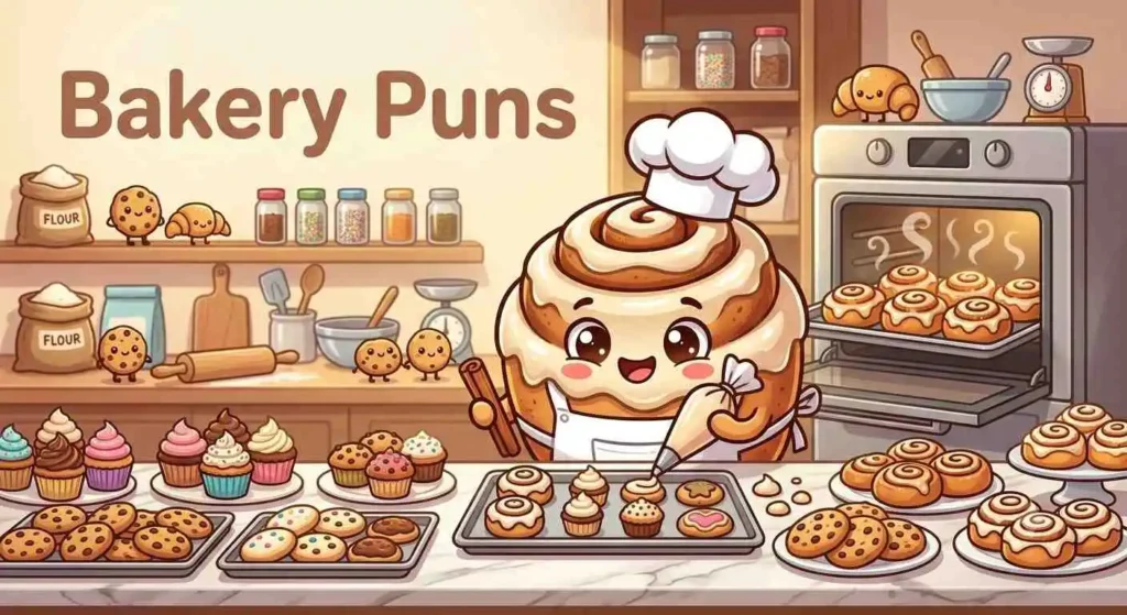 Funny cinnamon bun inside bakery