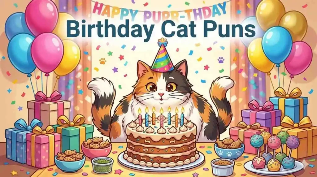 Birthday cat celebrating with cake
