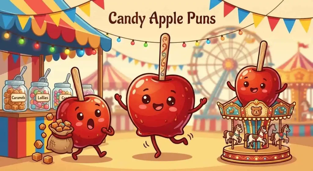Funny candy apples on sticks