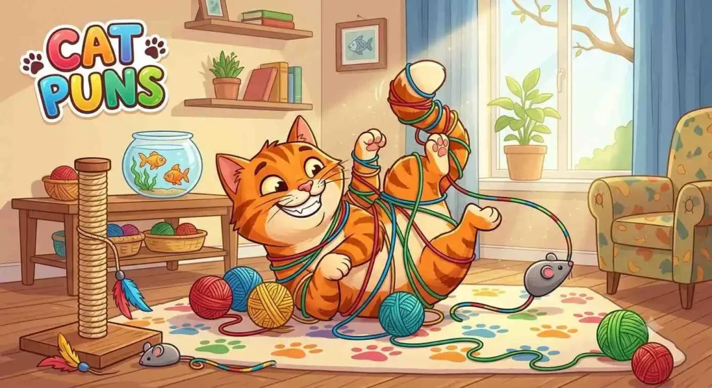 Silly cat playing yarn