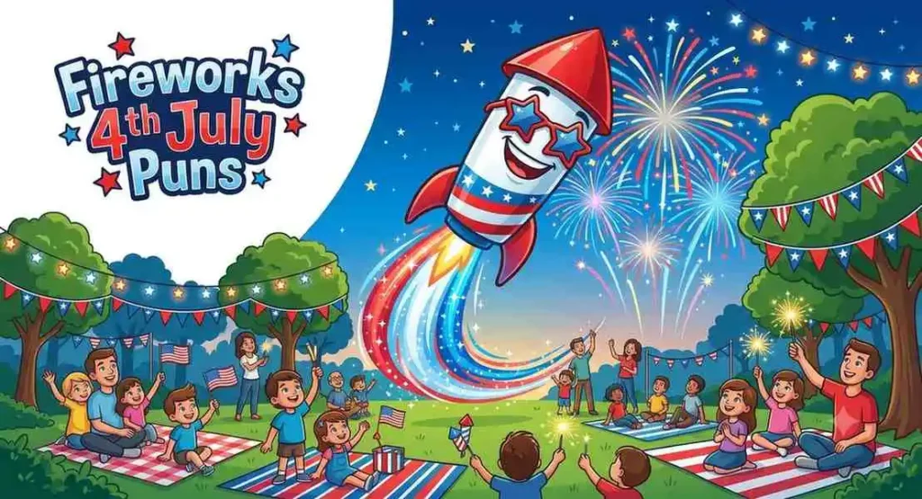 Fireworks mascot celebrating July Fourth