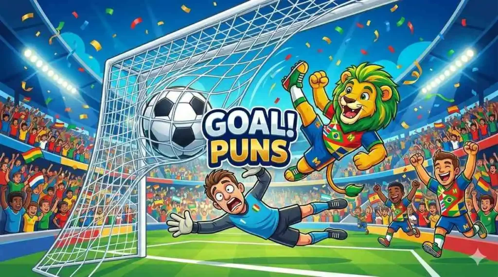 Funny soccer player scoring goal