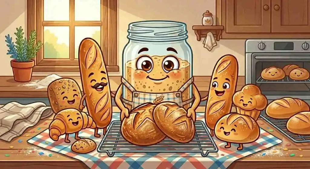 Starter proudly presenting homemade bread.