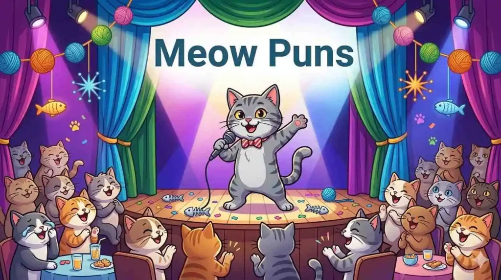 Playful cat making meow jokes