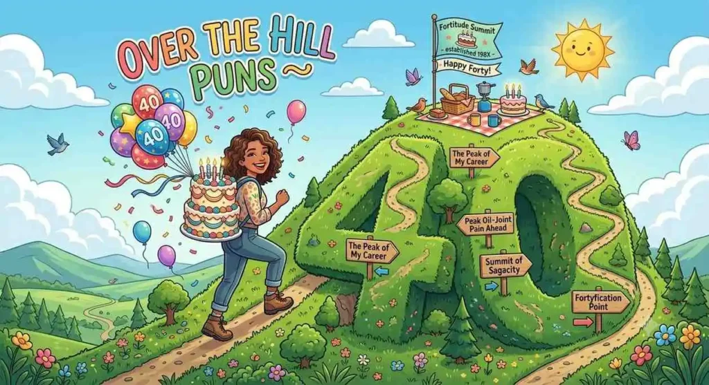 Climbing birthday hill scene