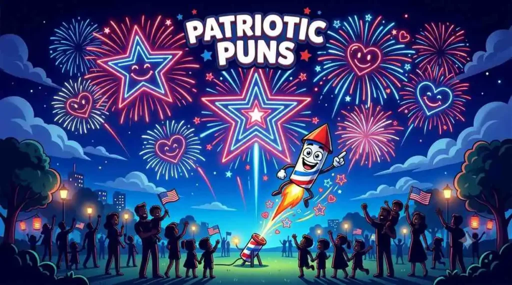 Cartoon parade with American flags