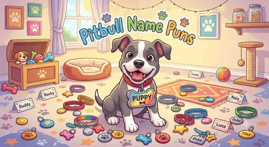 pitbull wearing name tag