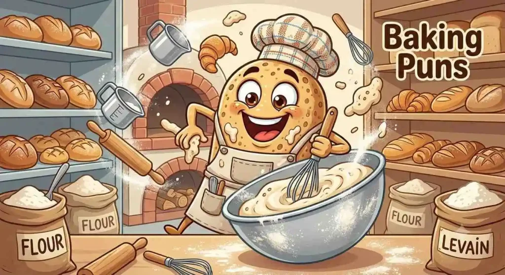 Cartoon starter mixing baking ingredients.