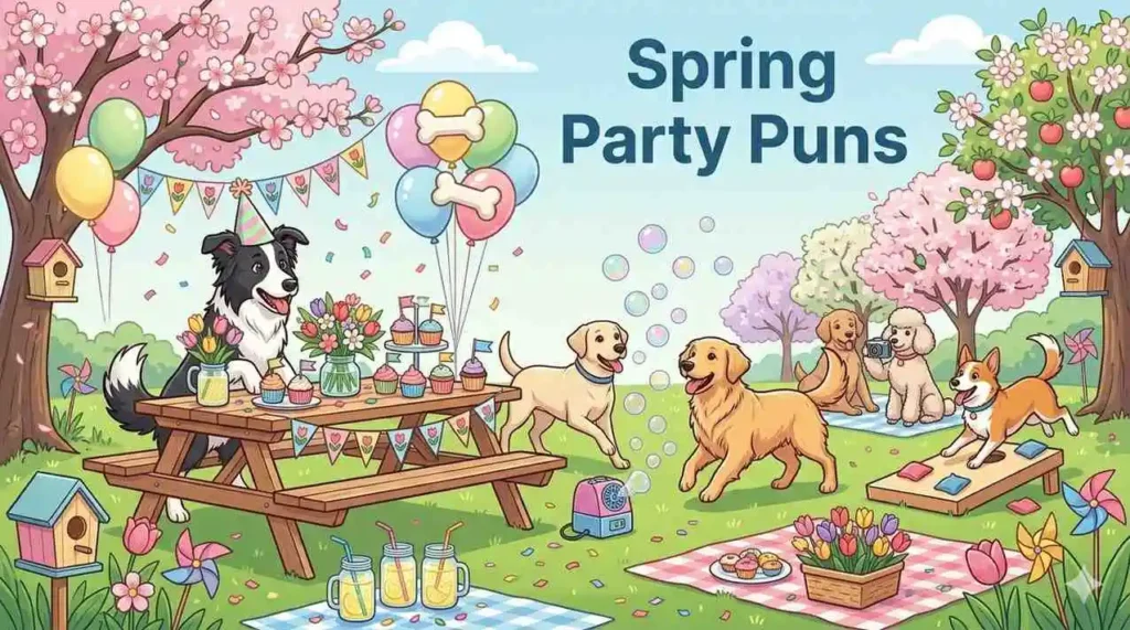 Party dog celebrating spring outdoors.