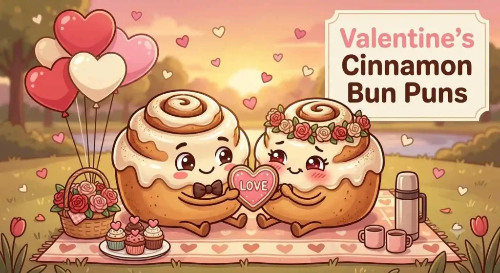 Romantic cinnamon buns holding hearts