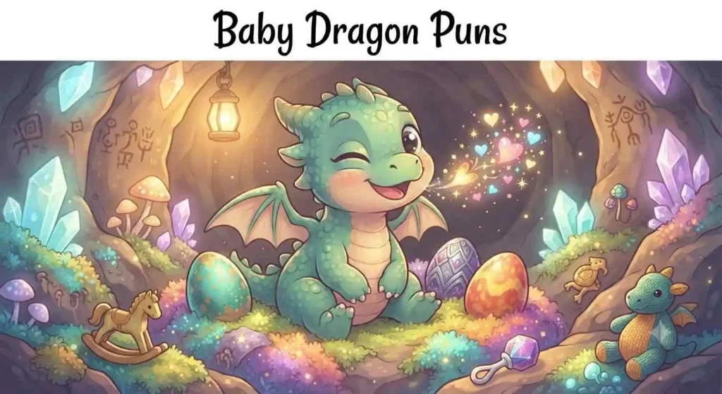 Baby dragon playing with eggs