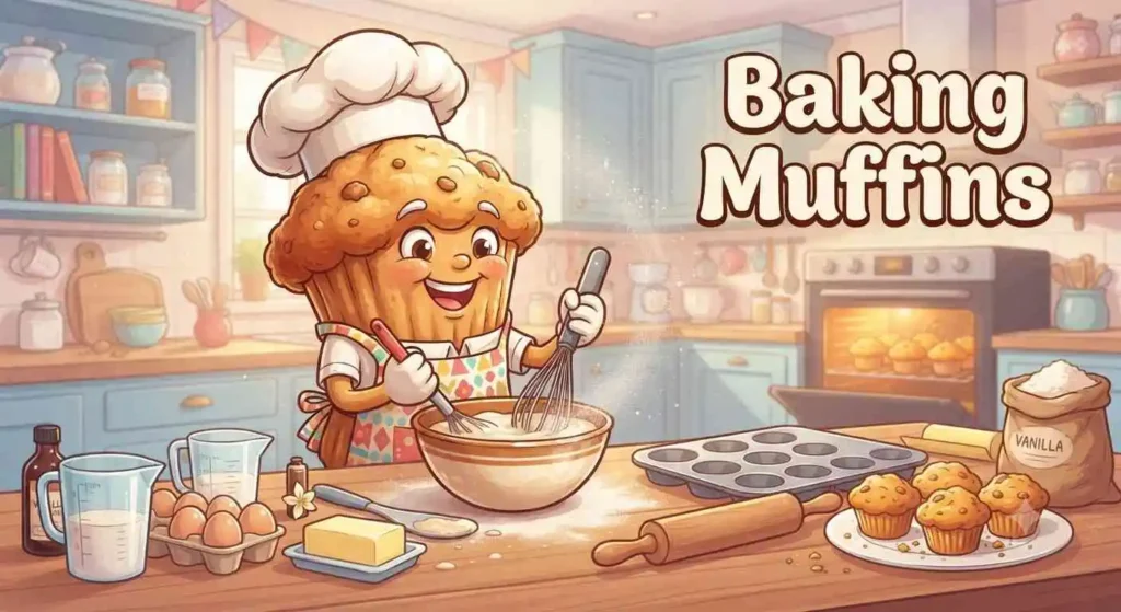 Muffin baking in kitchen
