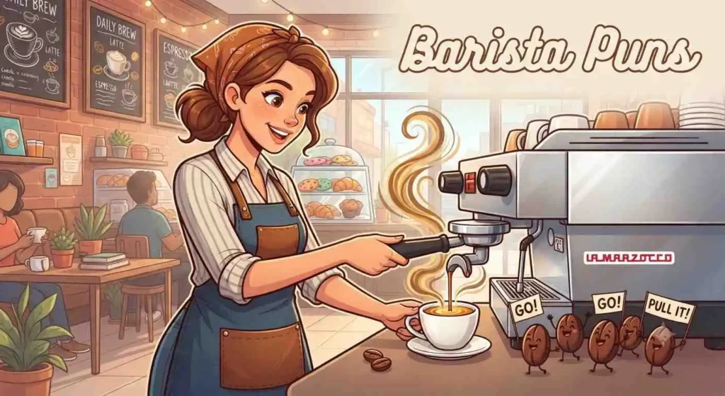 Happy barista brewing