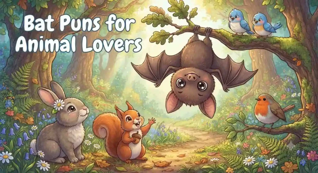 Cute bat with animal friends