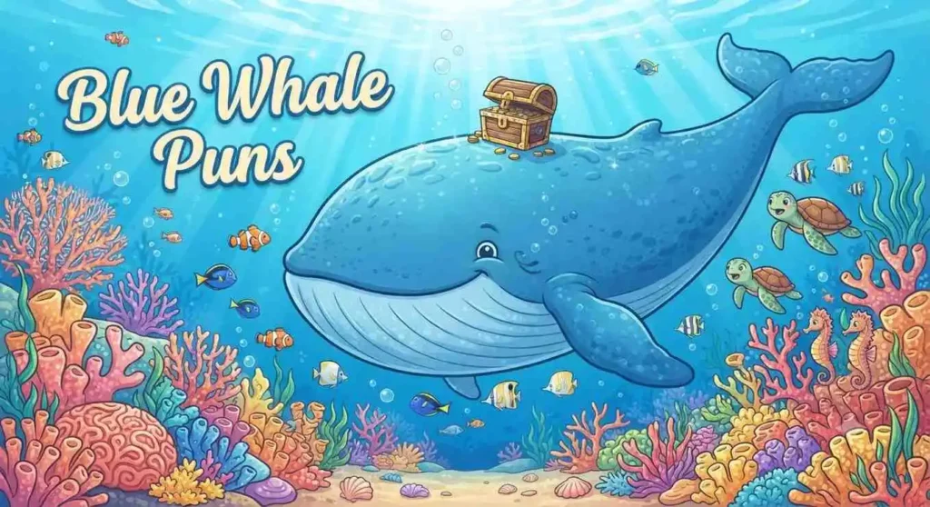 Happy blue whale underwater