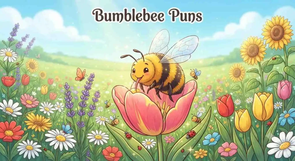 Happy bumblebee among flowers