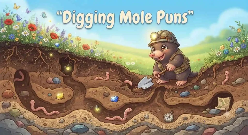 Funny mole digging underground tunnel