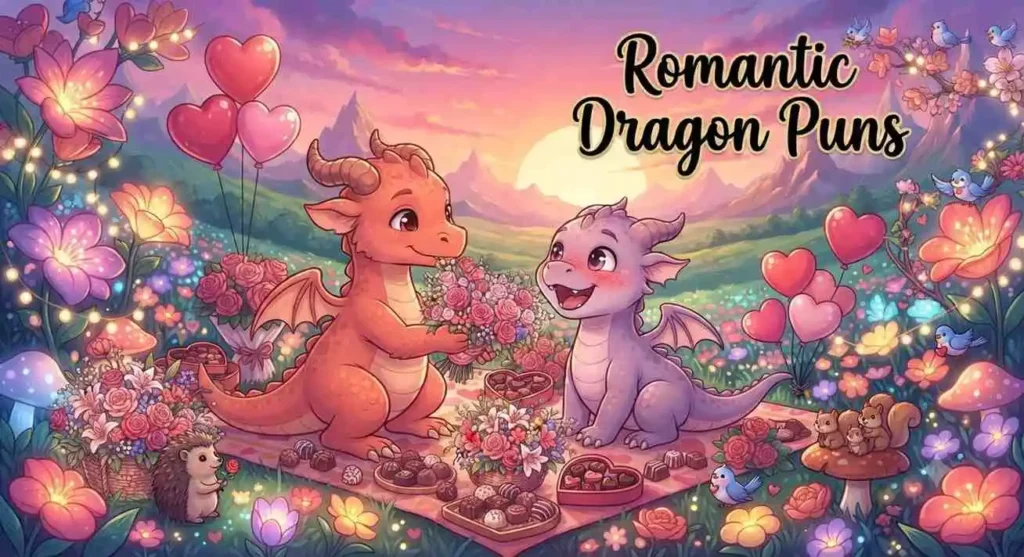 Dragons sharing Valentine's picnic