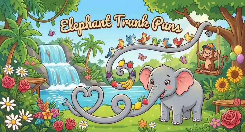 Funny elephant using long trunk