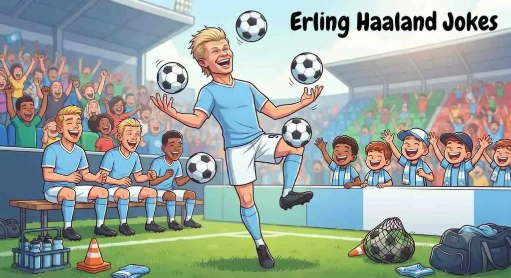 Funny football striker making jokes