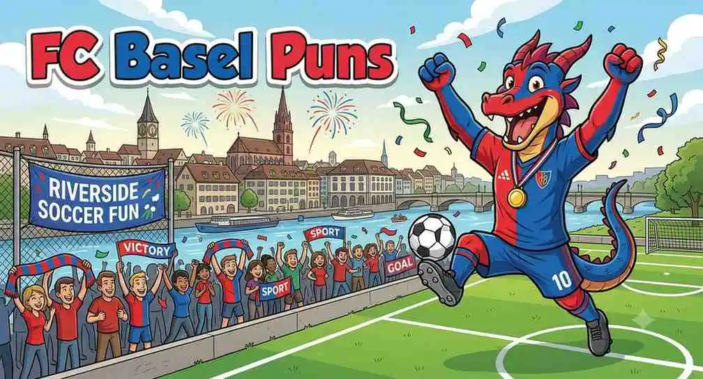 Funny Basel football mascot smiling