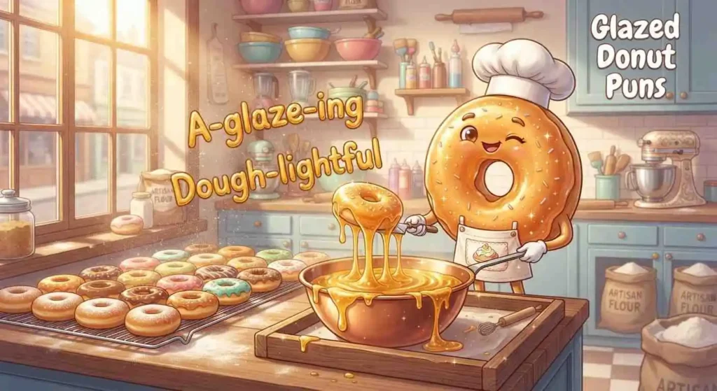 Happy glazed donut laughing
