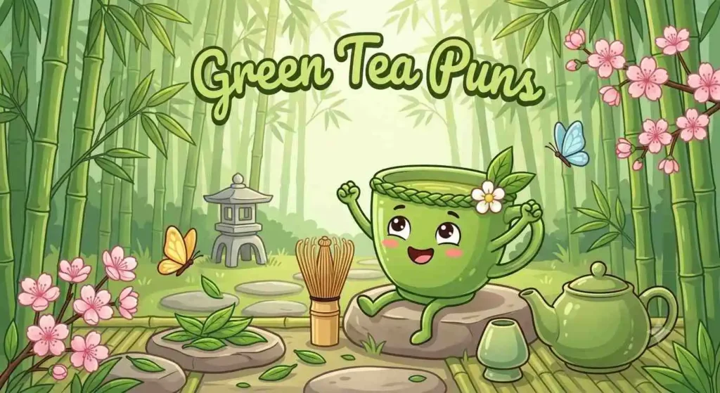 Cute green tea mug smiling