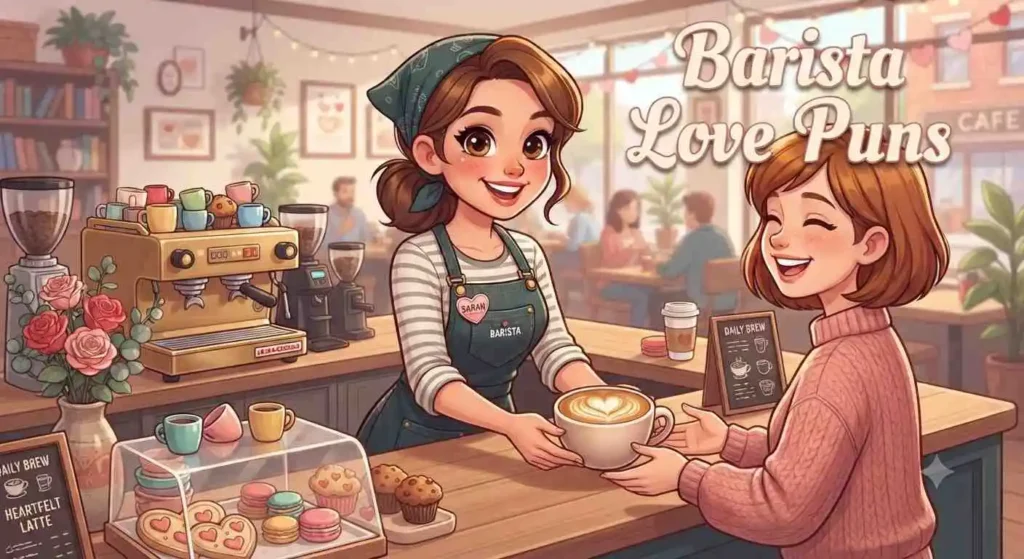 Cute barista serving latte