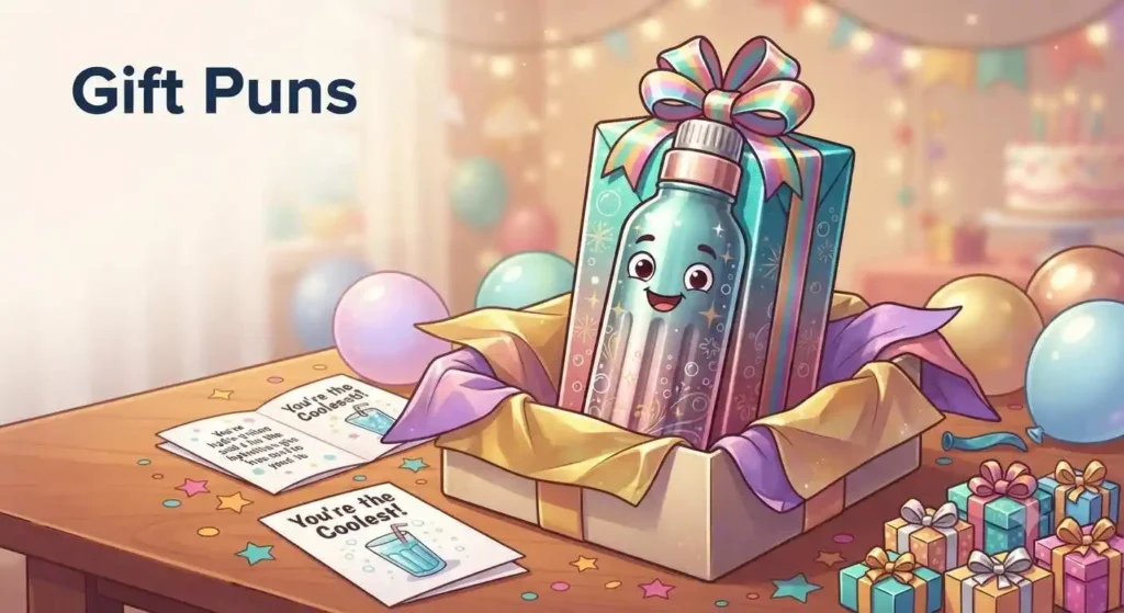 Gift bottle with ribbon smiling