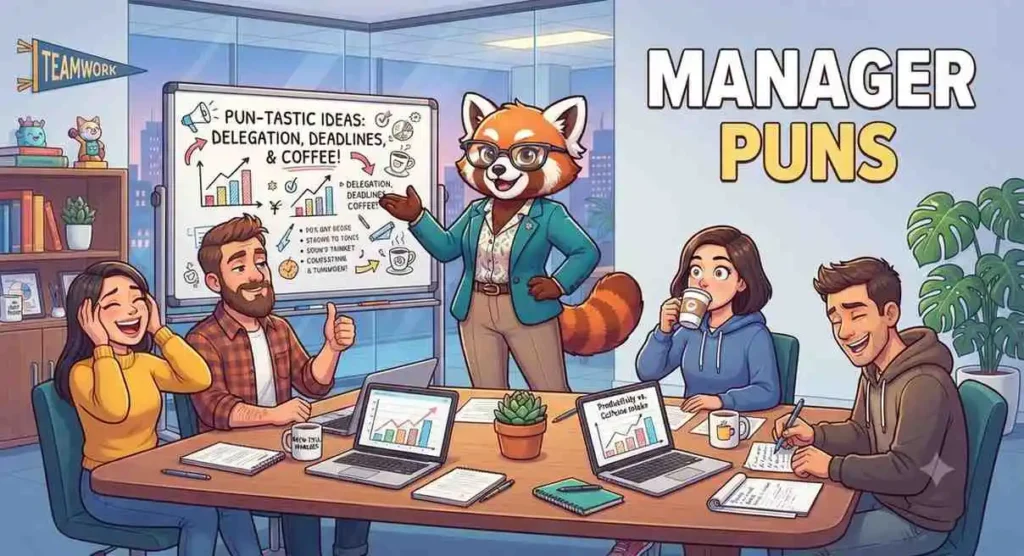 Funny manager leading meeting
