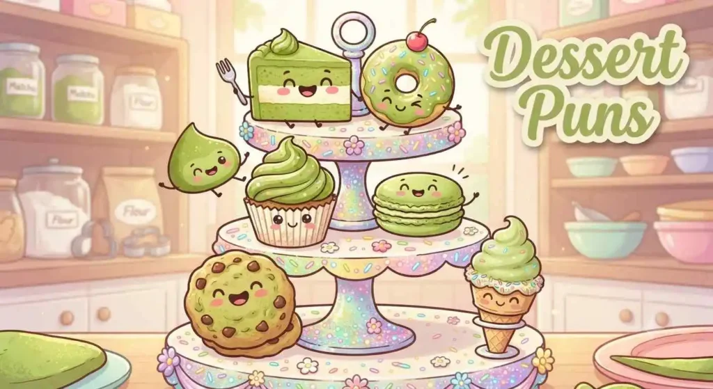 Happy matcha dessert characters