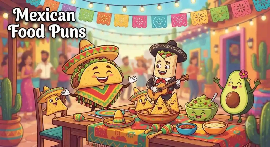 Mexican food characters at fiesta