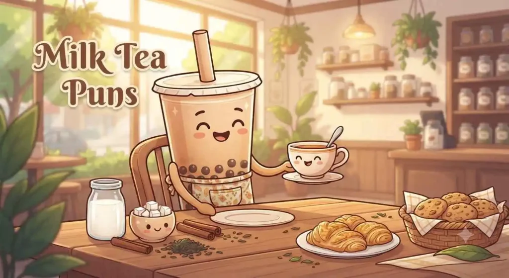 Happy milk tea character