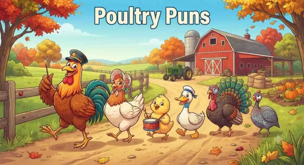 Funny farm chickens marching proudly