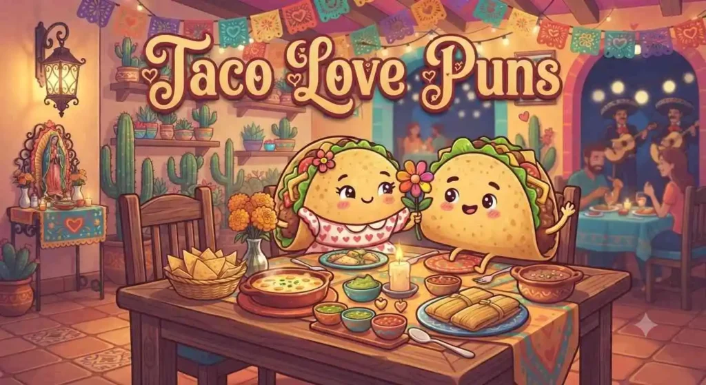 Taco characters enjoying romantic date