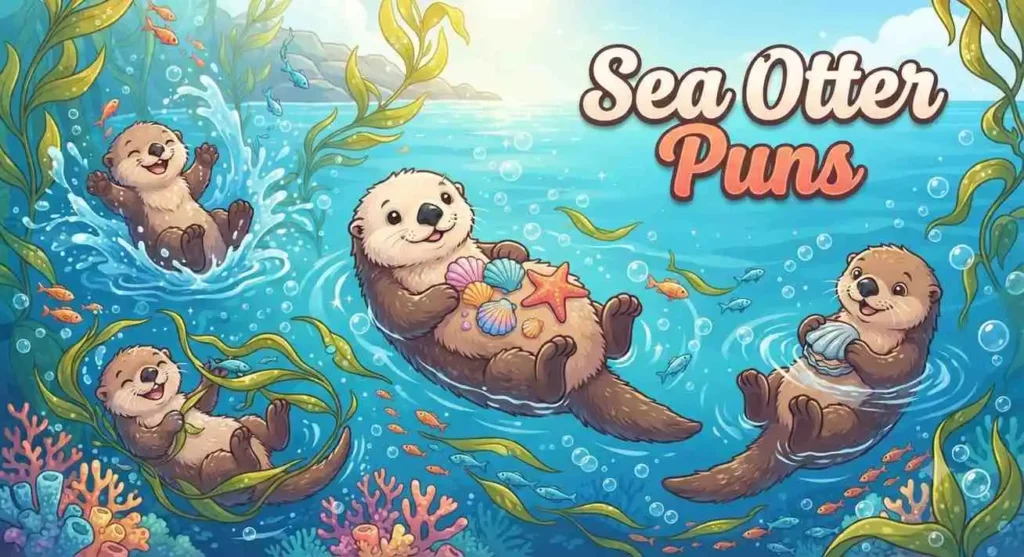 Playful sea otters floating together