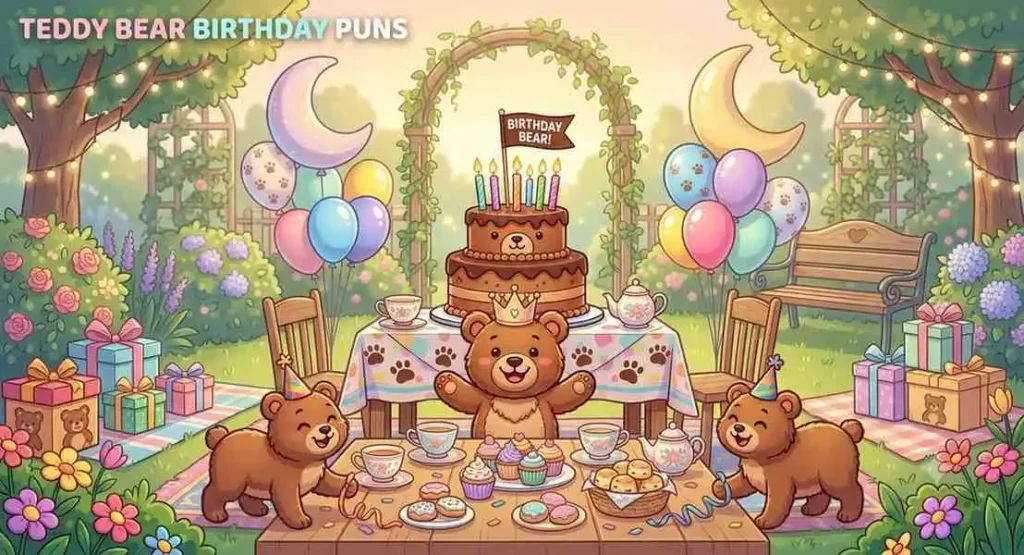 Teddy bears having tea party birthday