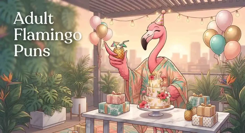 Adult flamingo enjoying birthday celebration