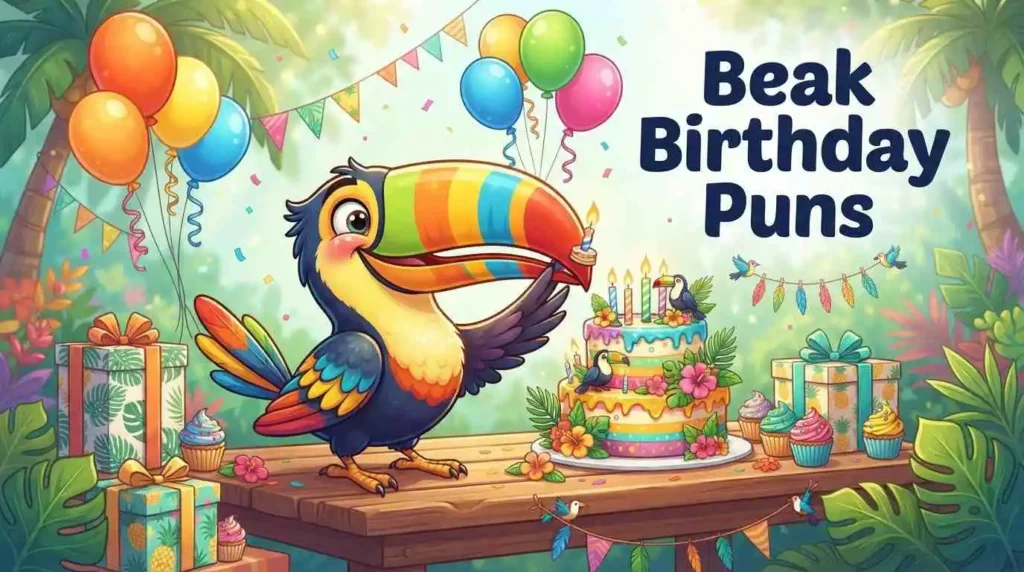 Toucan celebrating with birthday cake