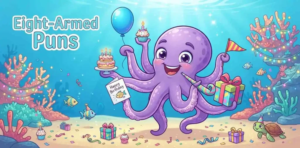 Octopus using eight arms birthday