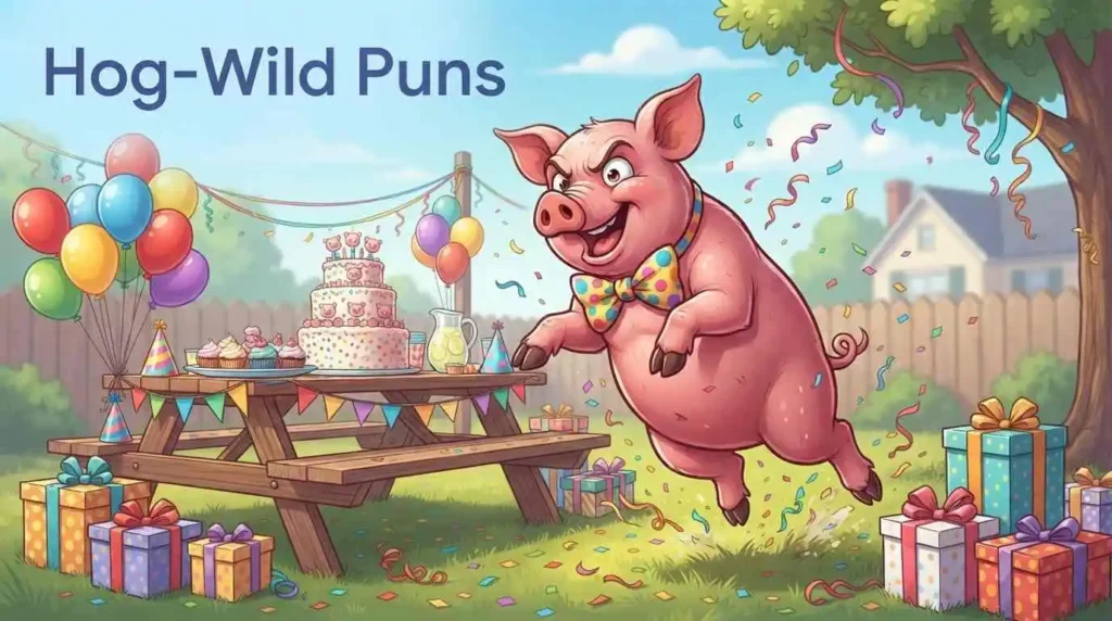 Pig enjoying wild birthday party