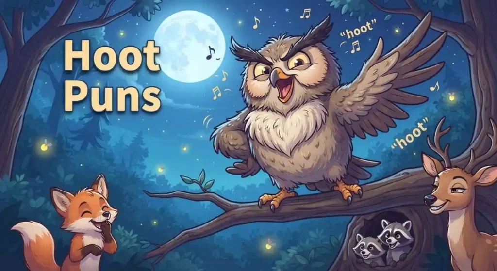 Funny owl making hoot puns