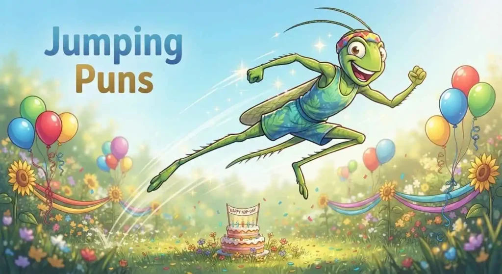 Grasshopper jumping with birthday fun