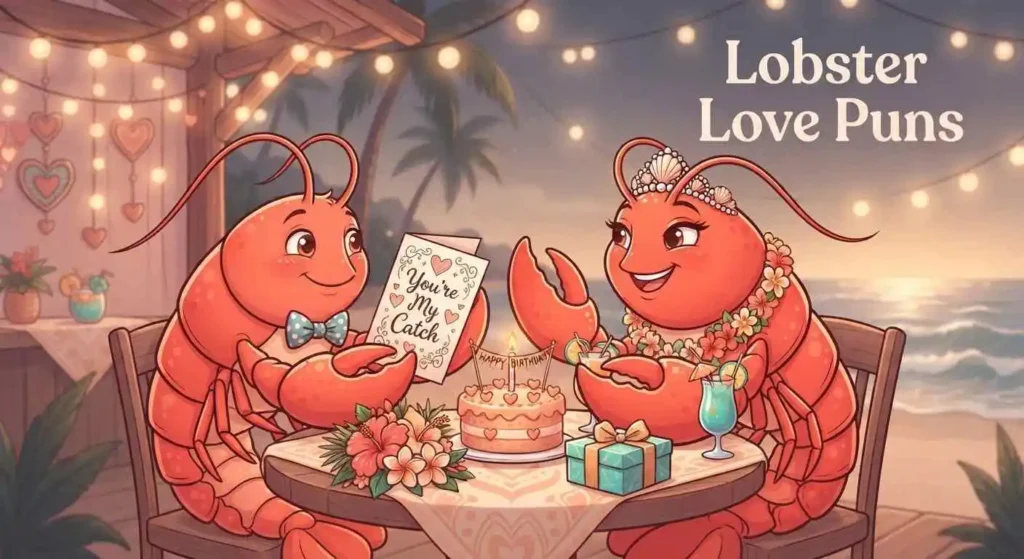 Romantic lobsters exchanging cards