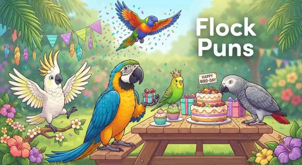 Colorful parrots celebrating together