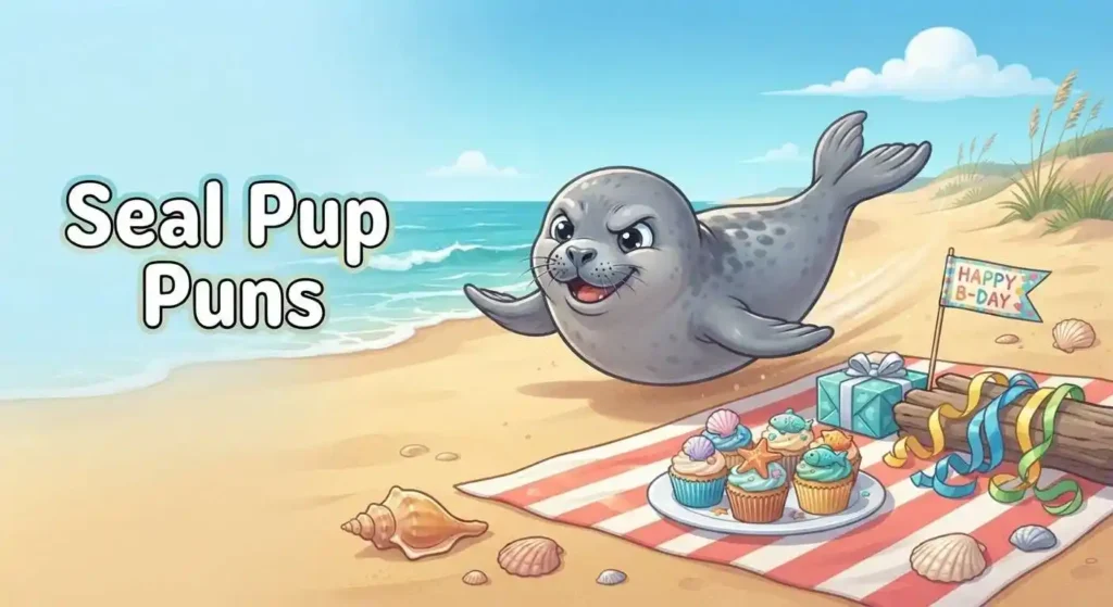 Playful seal pup birthday celebration