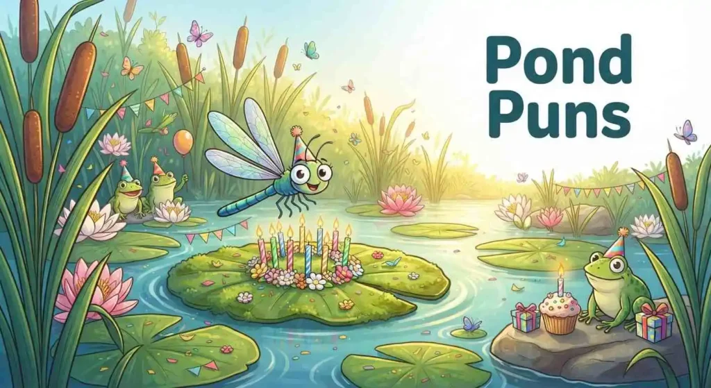 Dragonfly birthday party beside pond