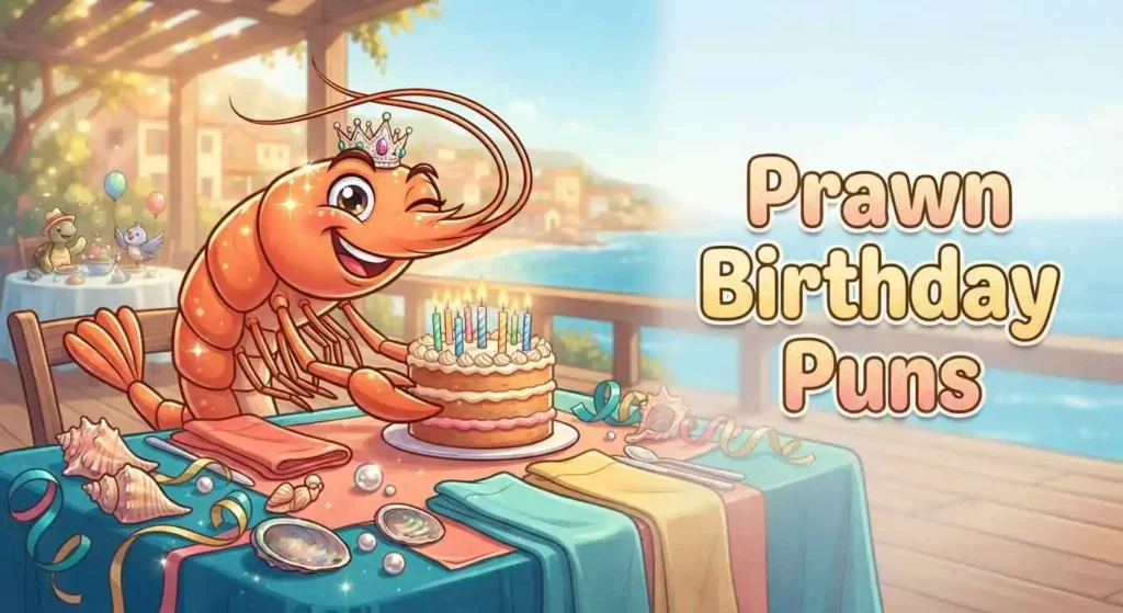 Cute prawn celebrating birthday
