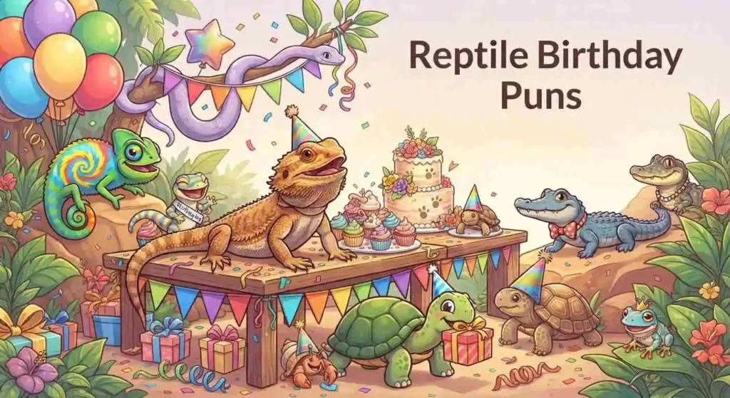Cute reptiles birthday celebration